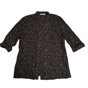 Button-Up Y2K Shirt Blouse 3/4 Sleeves Officecore Crinkle Semi-Sheer Fabric XL